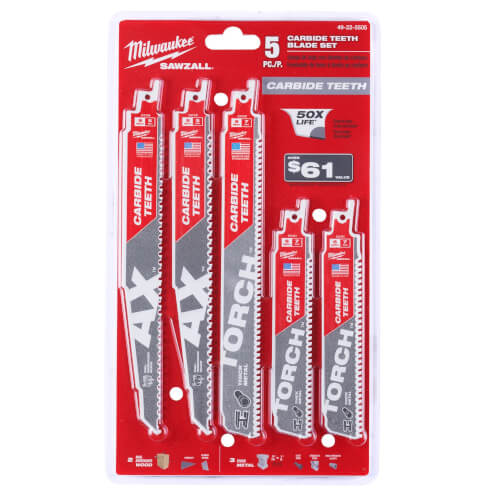 Main product image of 5 Piece Sawzall Carbide Demolition Wood and Metal Cutting Reciprocating Saw Blade Set