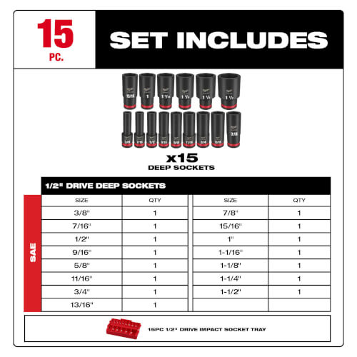 Main product image of SHOCKWAVE Impact Duty Socket 1/2" Drive SAE TRAY Set (15 Piece)