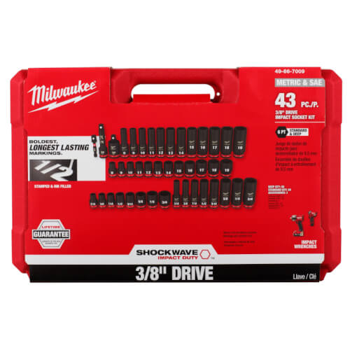 Main product image of SHOCKWAVE Impact Duty 3/8" Drive SAE & Metric Deep 6 Point Socket Set (43 Pieces)