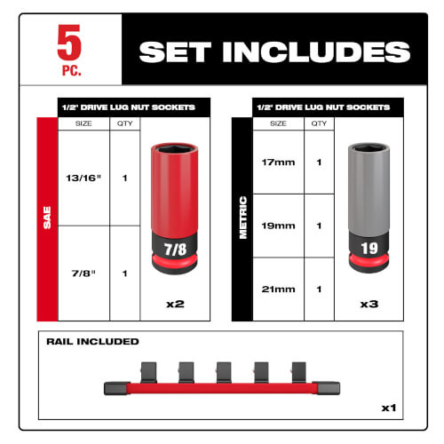 thumbnail image 2 of Milwaukee SHOCKWAVE 1/2" Drive Impact Duty Metric Lug Nut Socket Set - 3 Piece (49-66-7830) 2 of 6