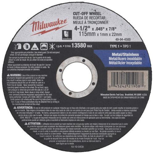 Main product image of 4-1/2" x .045" x 7/8" Cut-Off Wheel (Type 1)