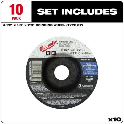 Main product image of 4-1/2" x 1/8" x 7/8" Grinding Wheel (Type 27)