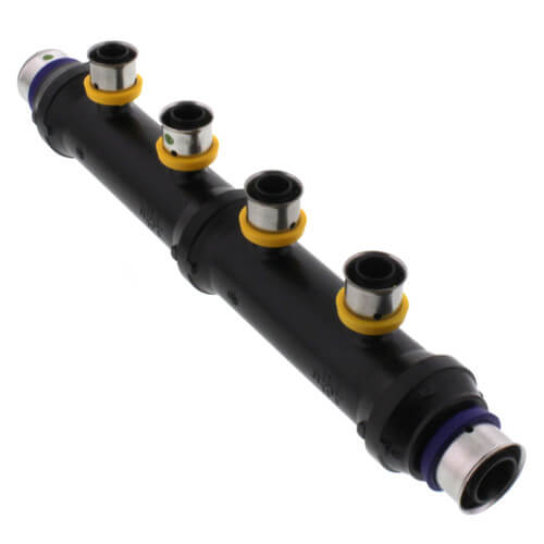 Main product image of Zero Lead 3/4" x 3/4" x 1/2" PEX Press Plastic Flow Through Manifold - 4 Outlets