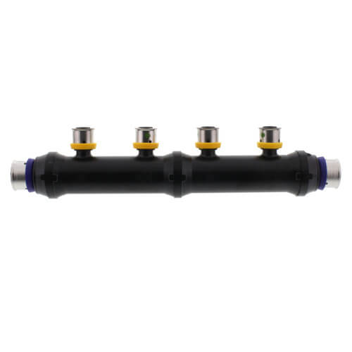 Main product image of Zero Lead 3/4" x 3/4" x 1/2" PEX Press Plastic Flow Through Manifold - 4 Outlets