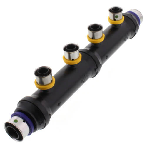 Main product image of Zero Lead 3/4" x 3/4" x 1/2" PEX Press Plastic Flow Through Manifold - 4 Outlets
