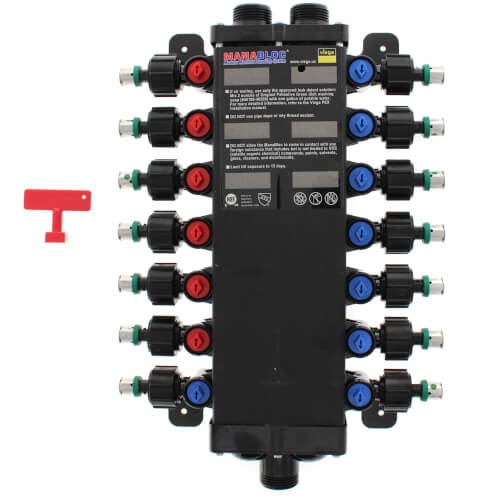 Main product image of 3/8", 14 Port Zero Lead PEX Press Polymer MANABLOC (6 hot, 8 cold)