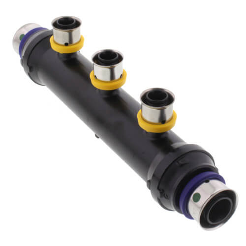 Main product image of Zero Lead 3/4" x 3/4" x 1/2" PEX Press Plastic Flow Through Manifold - 3 Outlets