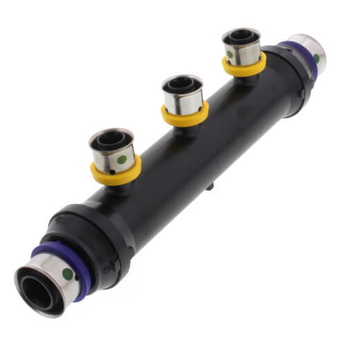 Main product image of Zero Lead 3/4" x 3/4" x 1/2" PEX Press Plastic Flow Through Manifold - 3 Outlets