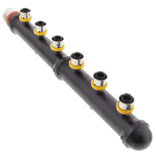 Main product image of Zero Lead 1" x 1/2" PEX Press Polymer Closed Manifold - 6 Outlets