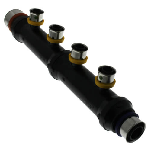 Main product image of Zero Lead 1" x 3/4" x 1/2" PEX Press Plastic Flow Through Manifold - 4 Outlets