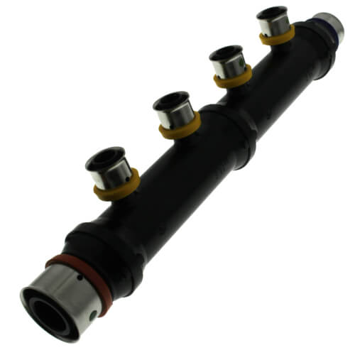 Main product image of Zero Lead 1" x 3/4" x 1/2" PEX Press Plastic Flow Through Manifold - 4 Outlets