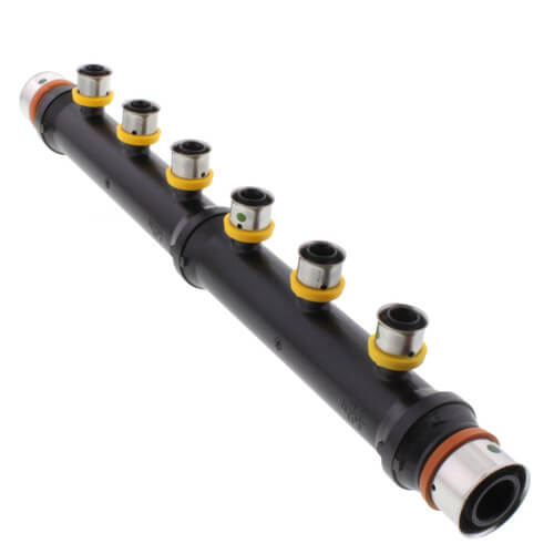 Main product image of Zero Lead 1" x 1" x 1/2" PEX Press Polymer Flow Through Manifold - 6 Outlets