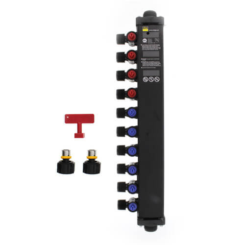 Main product image of 1/2", 10 Port Zero Lead PEX Press Polymer Dual Temperature MiniBloc (4 hot, 6 cold)