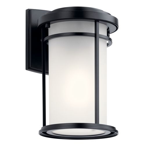 Main product image of Toman 10.25" 1 Light Outdoor Wall Light w/ Satin Etched Glass (Black)
