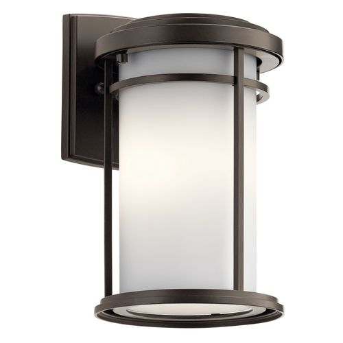 Main product image of Toman 10.25" 1 Light Outdoor Wall Light w/ Satin Etched Glass (Olde Bronze)