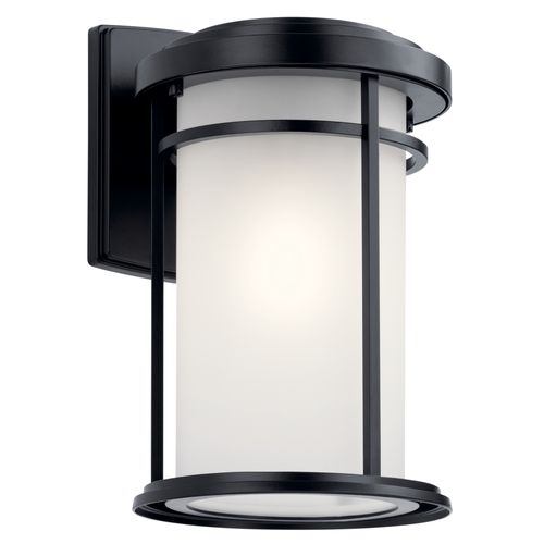 Main product image of Toman 13.5" 1 Light Outdoor Wall Light w/ Satin Etched Glass (Black)