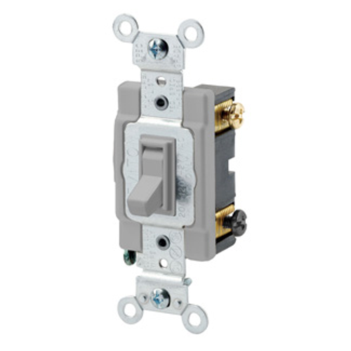 Main product image of 15A, 120/277V Toggle Framed Single-pole AC Quiet Switch, Commercial Spec Grade, Grounding, Side Wired, (Gray)