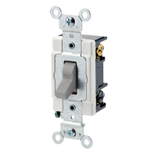 Main product image of 20A, 120/277V Toggle 3-way AC Quiet Switch, Heavy Duty Spec Grade, Grounding, Back & Side Wired (Gray)