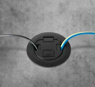 4" Evolution Poke-Thru Device, Pre-Wired Dual Service, 4 Outlets (Black)