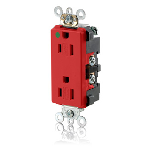 Main product image of Decora Plus Duplex Receptacle, Extra Heavy-Duty Hospital, Tamper Proof, 15A 125V 2P 3W (Red)