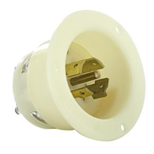 Main product image of 20A, 347/600V 3-Phase Y, NEMA L23-20P, 4P, 5W, Flanged Inlet Locking Receptacle, Grounding (White)