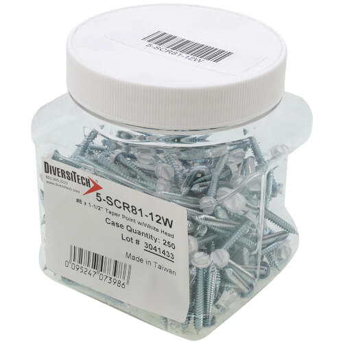 Main product image of 8 x 1-1/2 Taper Point Sheet Metal Screws with White Heads (Pack of 250)