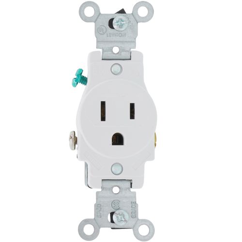 Main product image of Commercial-Grade Single Receptacle, NEMA 5-15R - White (15A, 125V, 2P)