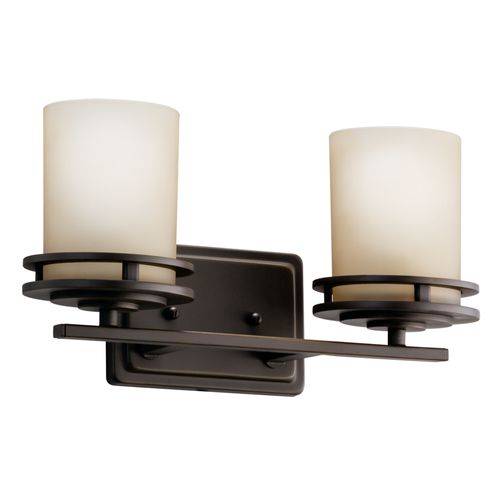 Main product image of Hendrik 14.5" 2 Light Vanity Light w/ Light Umber Etched Glass (Olde Bronze)