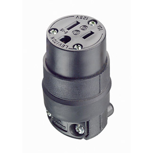 Main product image of 15A, 125V NEMA 5-15R, 2Pole, 3Wire, Connector, Straight Blade, Rubber (Black)