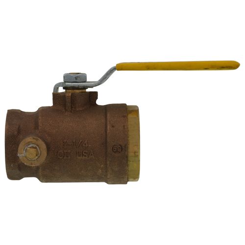 Main product image of 1-1/4" FNPT Bronze 2-Piece Full Port Gas Shutoff Ball Valve w/ Tee Handle & 1/8" Dual Tap
