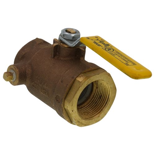 Main product image of 1-1/4" FNPT Bronze 2-Piece Full Port Gas Shutoff Ball Valve w/ Tee Handle & 1/8" Dual Tap