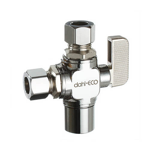 Main product image of 1/2" Female Solder x 3/8" OD Compression Straight Dual Outlet Valve, Lead Free (Chrome Plated Brass)