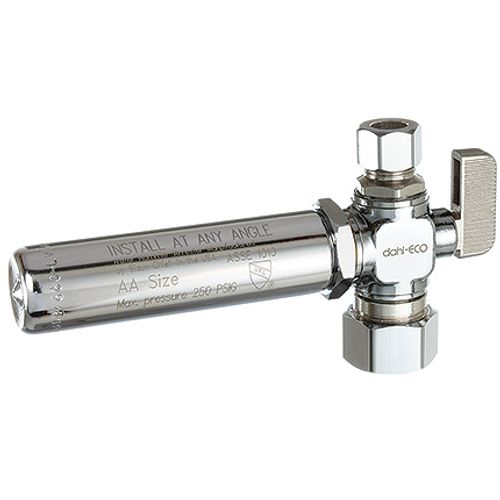 Main product image of 5/8" OD Comp x 3/8" OD Comp Straight Stop Valve w/ Water Hammer Arrester, Lead Free (Chrome Plated)