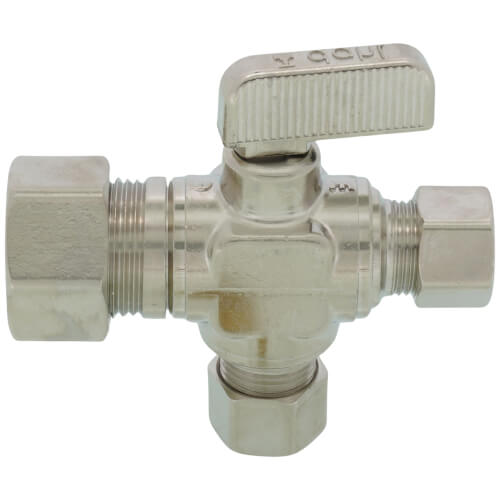 Main product image of 1/2" Nom Comp. (5/8" OD) x 3/8" OD Comp x 3/8" OD Comp Straight Dual Outlet Valve, Lead Free (Chrome)