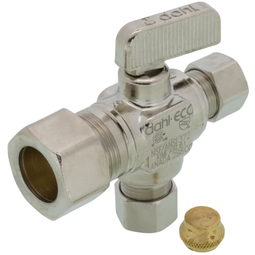 Main product image of 1/2" Nom Comp. (5/8" OD) x 3/8" OD Comp x 3/8" OD Comp Straight Dual Outlet Valve, Lead Free (Chrome)