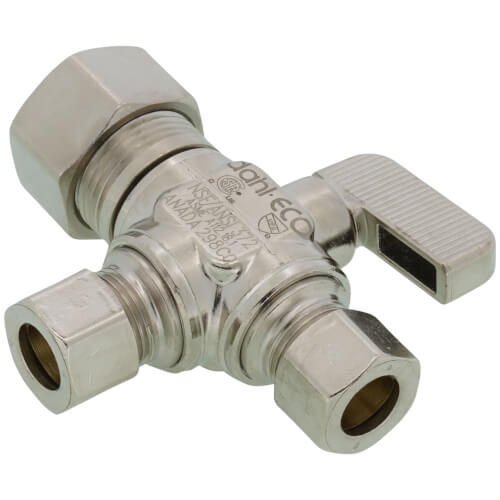 Main product image of 1/2" Nom Comp. (5/8" OD) x 3/8" OD Comp x 3/8" OD Comp Straight Dual Outlet Valve, Lead Free (Chrome)
