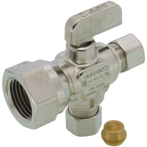 Main product image of 1/2" FIP x 3/8" x 3/8" OD Compression Straight Stop Valve, Lead Free (Chrome Plated)