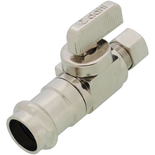 Main product image of 1/2" Female Press x 3/8" OD Comp Straight Supply Stop, Lead Free (Chrome Plated Brass)