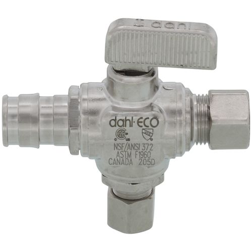 Main product image of 1/2" Expansion PEX x 3/8" x 1/4" OD Comp Straight Dual Outlet Supply Stop Valve, Lead Free (Chrome Plated)