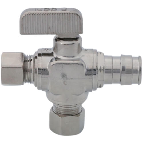 Main product image of 1/2" Expansion PEX x 3/8" OD Comp Straight Dual Outlet Supply Stop Valve, Lead Free (Chrome Plated)