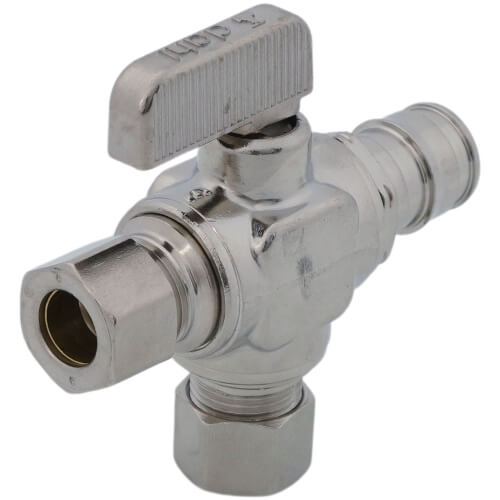 Main product image of 1/2" Expansion PEX x 3/8" OD Comp Straight Dual Outlet Supply Stop Valve, Lead Free (Chrome Plated)
