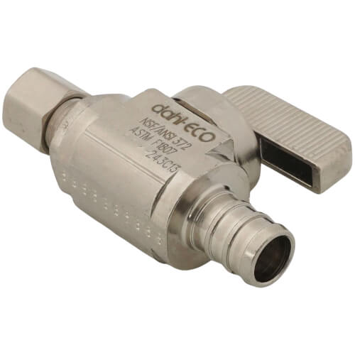 1/2" PEX Crimp x 1/4 OD Comp Straight Stop Valve, Lead Free (Chrome Plated)