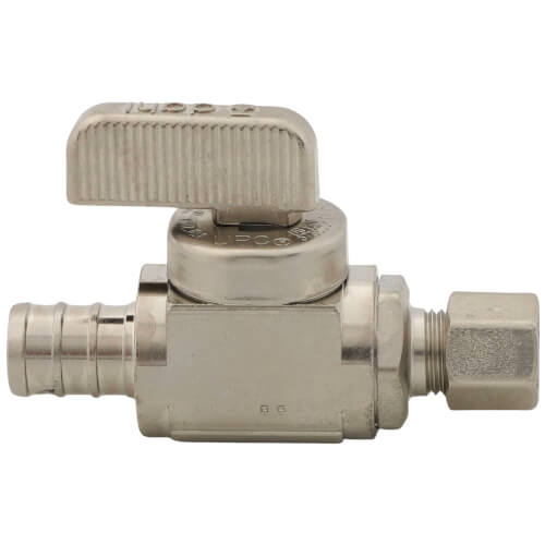1/2" PEX Crimp x 1/4 OD Comp Straight Stop Valve, Lead Free (Chrome Plated)