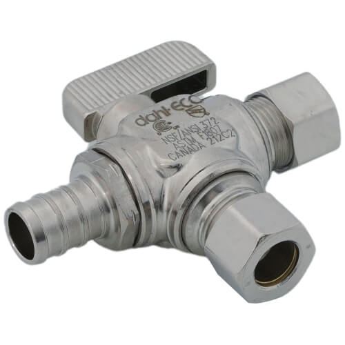 Main product image of 1/2" Pex Crimp x 3/8" x 3/8" OD Compression Straight Stop Valve, Lead Free (Chrome Plated Brass)