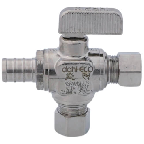 Main product image of 1/2" Pex Crimp x 3/8" x 3/8" OD Compression Straight Stop Valve, Lead Free (Chrome Plated Brass)