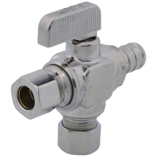 Main product image of 1/2" Pex Crimp x 3/8" x 3/8" OD Compression Straight Stop Valve, Lead Free (Chrome Plated Brass)