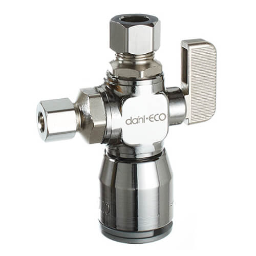 Main product image of 1/2" QUICK-GRIP x 3/8" OD Comp x 1/4" OD Comp Straight Dual Outlet Valve, Lead Free (Chrome Plated)