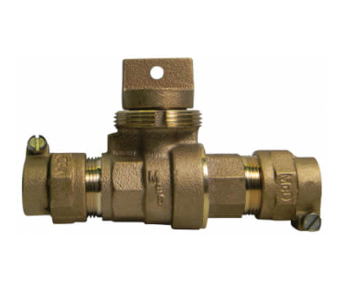 Main product image of 76104-33 1-1/2" x 2" x 1-1/2" PEP Straight Ball Valve Curb Stop, Minneapolis Pattern Body (No-Lead Brass)