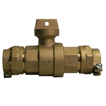 Main product image of 76100-22 1" x 3/4" x 1" Straight Ball Valve Curb Stop, CTS x CTS (No-Lead Brass)