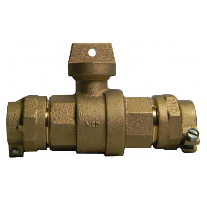 Main product image of 76100-22 1" x 3/4" x 3/4" Straight Ball Valve Curb Stop, CTS x CTS (No-Lead Brass)